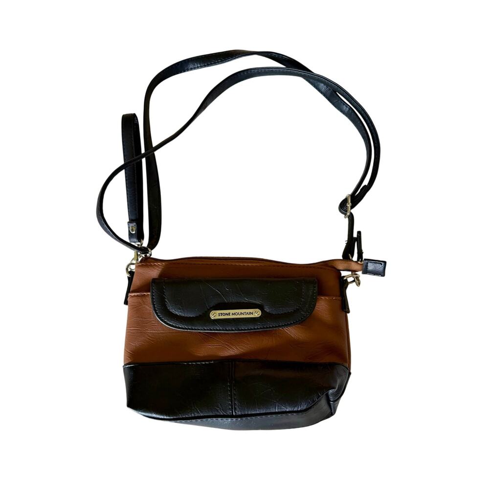 STONE MOUNTAIN Brown and Black Colorblock Leather Over-shoulder Bag